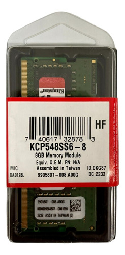 Memoria Ram Kingston Value Ddr5 8gb 3200mt/s Cl40 Sodimm