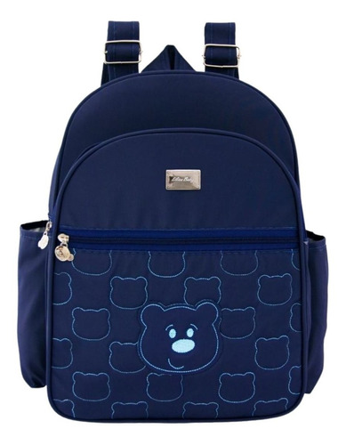 Bolsa Bebê Maternidade Mochila G Urso Menina Menino Passeio Cor Azul-escuro