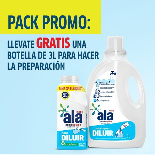 Jabón Líquido Ala Para Diluir 500 Ml + Botella Gratis
