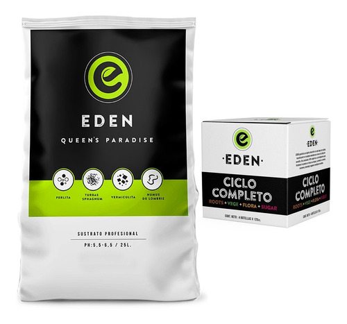 Combo Sustrato Profesional Eden 25 Litros Con 4pack 125 Cc