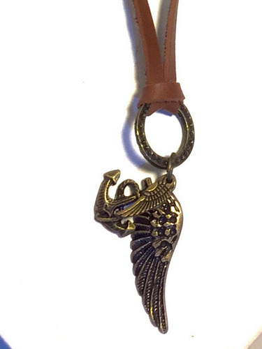 Colar Couro Asa De Anjo, Pingente De Metal