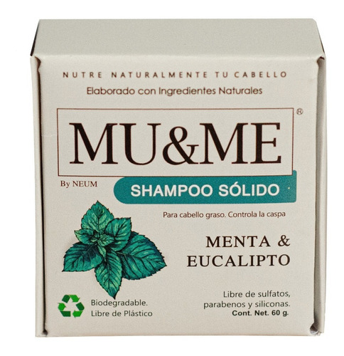  Shampoo Solido Mu&me Menta & Eucalipto Control Caspa 60gr