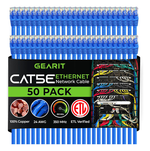 Cable Ethernet Cat5e 2ft - 50-pack, Azul, Rj45 Snagless -