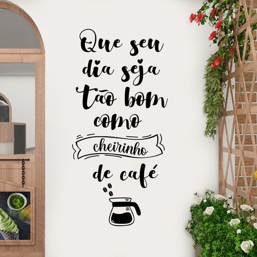 Adhesivo de pared Phrase Kitchen Coffee Shop Smell of Coffee, color M, negro