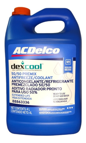 Refrigerante Acdelco Dexcool 50/50 Importado 4 Lts