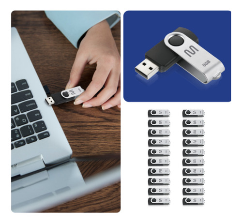 Kit Pen Drive Twist 8gb 20 Unidades Preto Multi - Pd587k Pendrive