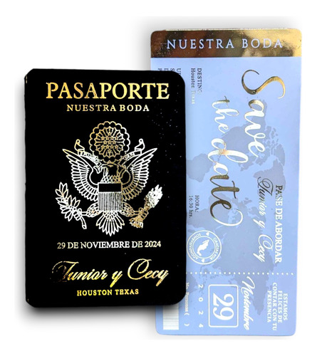 40 Invitaciones Boda Pasaporte Dorado Con Pase Metalico Foil