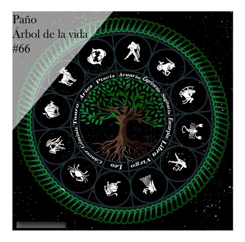 Imagen 1 de 5 de Paño Árbol De La Vida Negro Y Verde  Tarot-tapiz C/bolsita