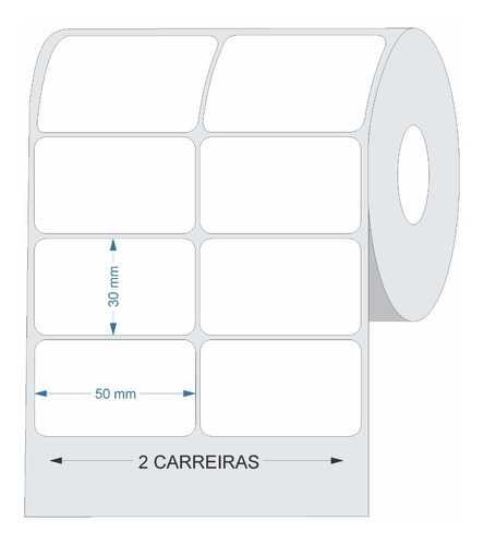 Imagem 3 de 6 de Kit 10 Rolos Etiqueta Couche 50x30 (mm) 2 Colunas