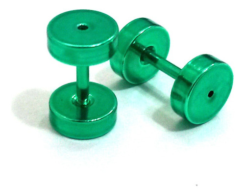 Brincos Falsos Alargadores Verdes 6mm(2) Aço Para Furo Comum