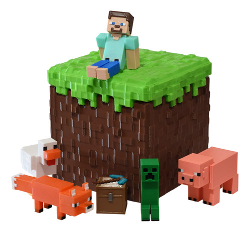 Muñecos De Minecraft Steve Set Granja 3d + Caja Juguetes