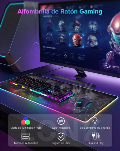 G Alfombrilla De Ratón Led Rgb Grande Para Ratón De