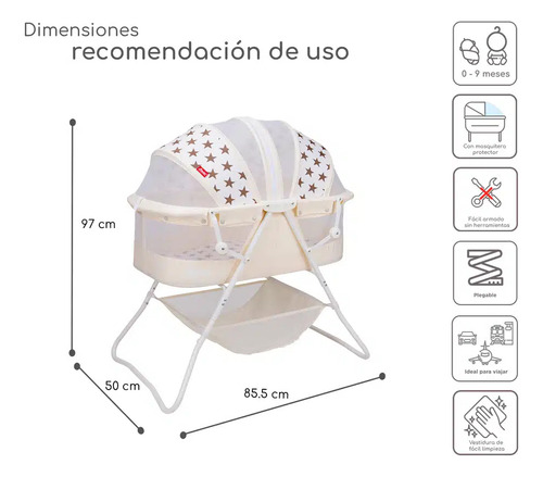 Cuna Moisés Para Bebé Bambineto D'bebe Siesta Plegable Beige Estrellas Beige