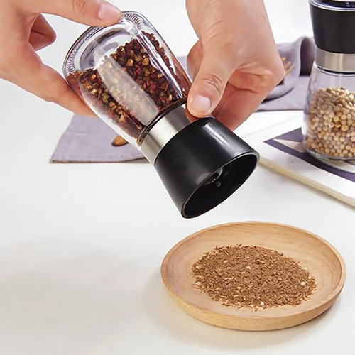 Kit 2 Moedor Sal Pimenta Inox Vidro Regulável 180 Ml