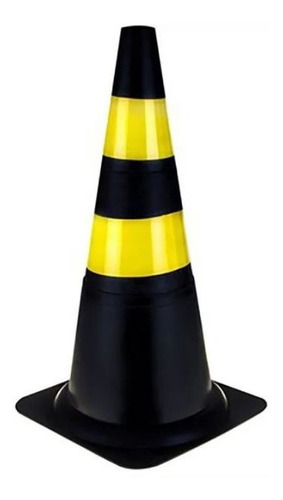 Cone Sinalização Pvc Flexível 75cm Preto Amarelo Plastcor