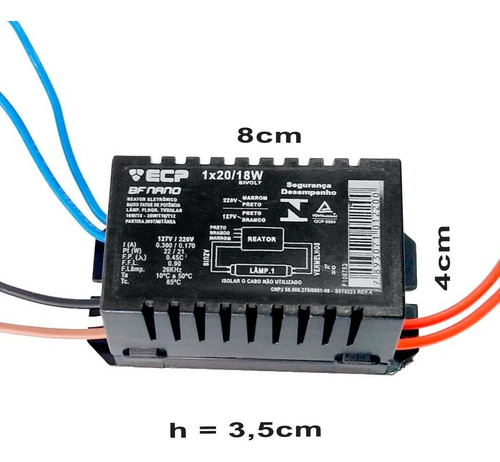 Imagem 3 de 3 de Reator Elétronico Para 1 Lâmpada 20w Bivolt