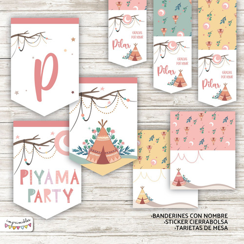 Kit Imprimible Piyama Party Carpas Tipi