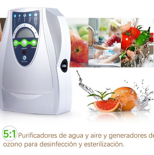 Time4buy 5 Es 1 Generador De Ozono Filtro Purificador Agua Aire, 5 Funciones Principales, Conservación, Desinfección, Esterilización, Desodorización, Eeliminación De Toxinas Con Manual De Usuario