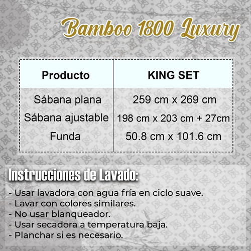 Imagen 4 de 5 de Juego Sábanas King Size 1800 6pzs Microfibra Bambu Blanco