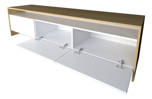 Rack Mesa Tv De Apoyo Led 180 Bahiut Moderno Melamina 3 Ptas Color Combinado Roble Con Blanco Everest