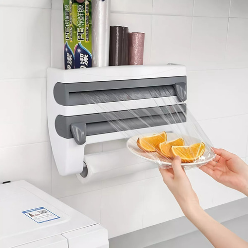 Porta Rollo Triple Toalla Nova Dispensador Cocina Alusa Film Blanco