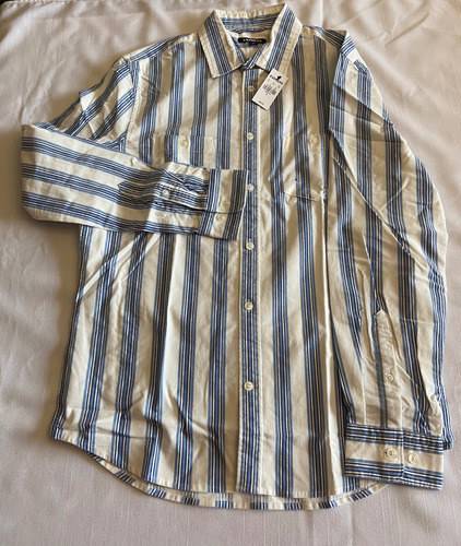 Camisa Express Manga Larga Talla Chica Rayas Azul Blanco