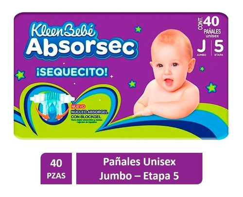 Pañal Kleenbebé Absorsec Ultra Unisex Jumbo 40pzas