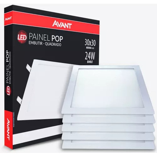 Kit 8x Painel Led Quadrado Embutir 24w Avant Branco Frio 110v/220v
