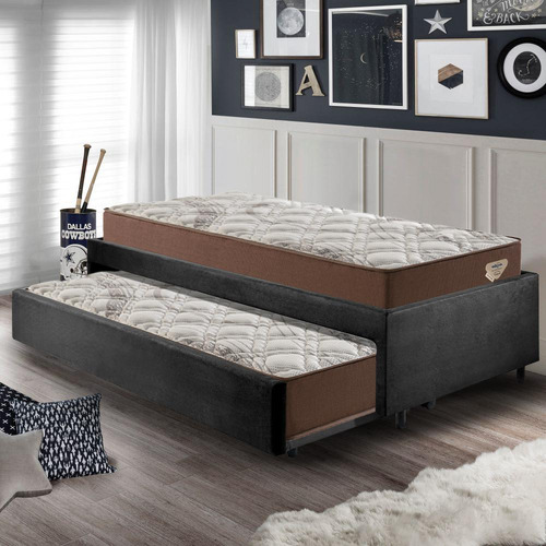 Bicama Viúva 126x208 Suede Preto C/2 Colchões Adorabile
