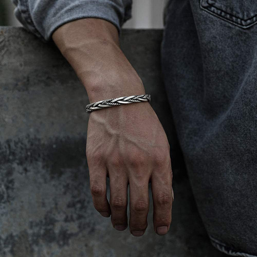 Ya Pulsera Abierta Trenzada Hecha A Mano De Plata 925 For