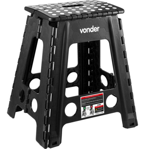 Banqueta Plástica Dobrável Preta 450mm Resistente