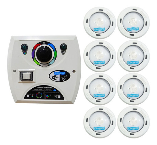 Kit 8 Led Rgb Piscina Colorido Cob + Central Wifi Sodramar 127/220V