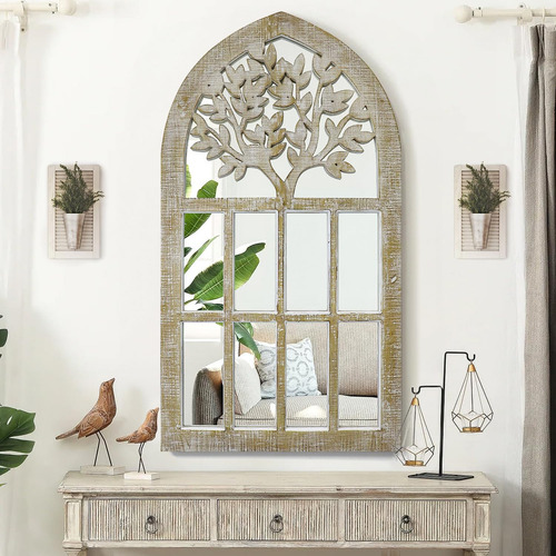 Espejo De Ventana Arqueado, Espejo De Madera Para Decoración