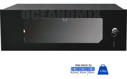 Mini Rack Parede Padrão 19 3u X 350mm Preto Rede Lan Utp