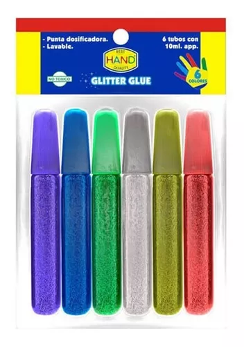 Pegamento imedio glitter glue original para manualidades 10ml blister de 6  unidades colores surtidos en