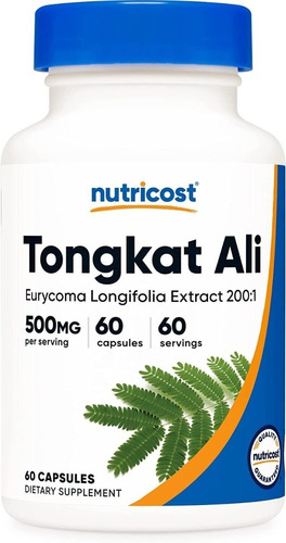 Suplemento Longjack Tongkat Ali 500 Mg  Nutricost 60 Caps.