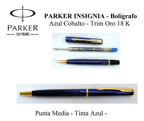 Boligrafo Parker Insignia Azul Cobalto Clip Trim Oro