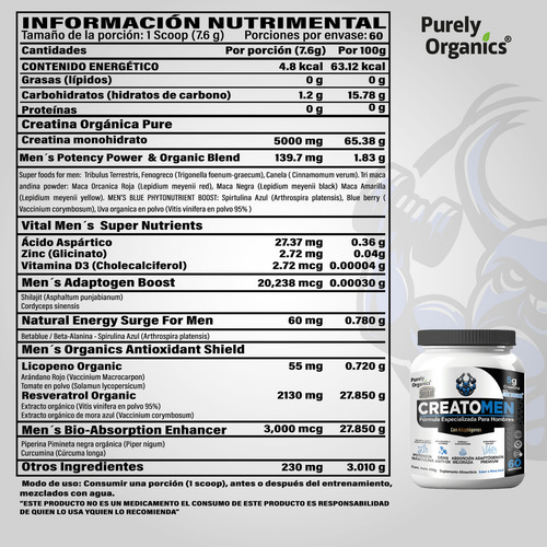 Creatomen Creatina Con Shilajit +promens+ Antiox 60 Serv Sabor Mora Azul
