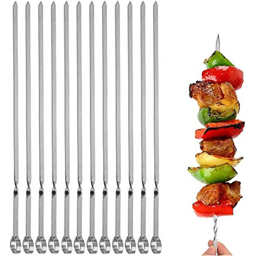 Brochetas De Barbacoa Acero Inoxidable 12 Piezas Plateado