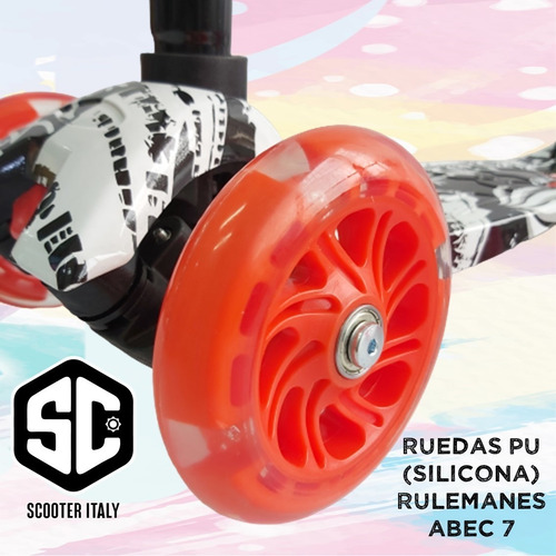 Imagen 5 de 10 de Monopatin Scooter Italy Original Graffiti 4 Ruedas Con Luces
