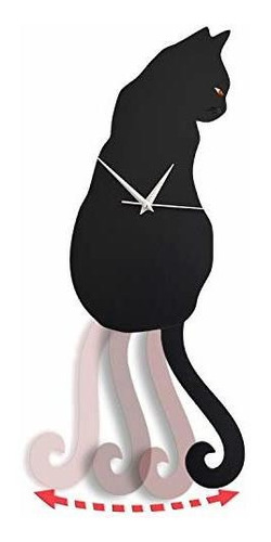 Reloj De Pared De Péndulo De Gato Negro, Reloj De Gato...