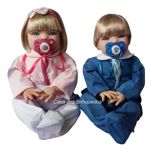 2 Bebês Reborn Casal Gêmeos+ Acessórios+ Bolsa Maternidade.
