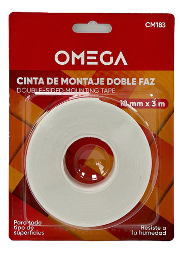 Cinta De Montaje Doble Faz Omega, Rollo De 18mm X 3m