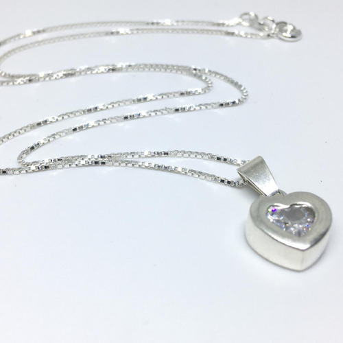 Conjunto Cadena 45 Cm + Dije Corazon Cubic 6 Mm Plata 925 