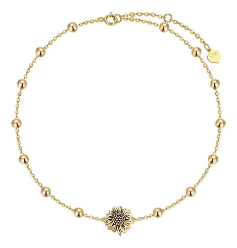 Dpuy Tobillera De Oro Real De 14 Quilates Con Girasol Para