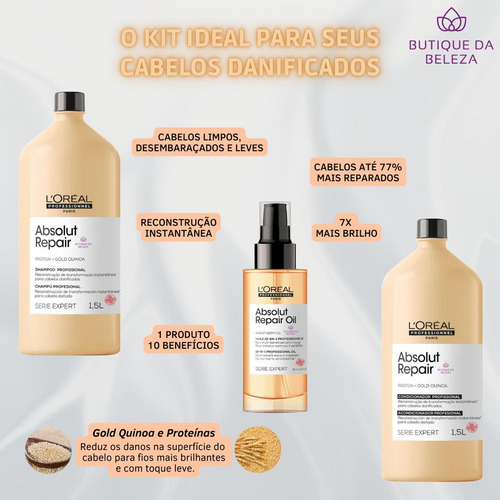 Kit 3p Absolut Repair Loreal Shampoo Condic 1,5l E Oil 10in1