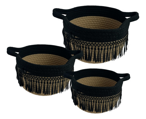 Set De 3 Cestos Tejidos De Cuerdas De Algodón Canasta Tejido