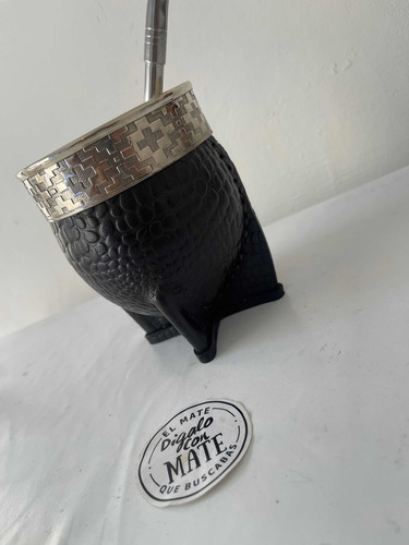Mate Imperial Cuero Croco Alpaca Calabaza + Bombilla
