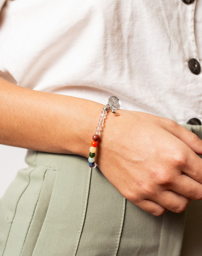 Pulsera Mujer Piedras Naturales Cuarzos 7 Chakras Color Blanco Diámetro 17 Cm Largo 17 Cm