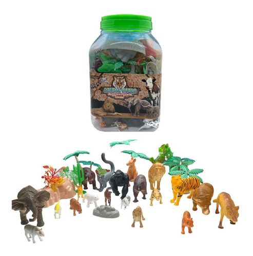 Balde De Figuras Animales Selva, Plantas Y Rocas Exclusivos